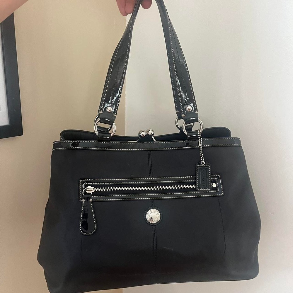 Y2K 2000s Coach Laura Carryall Leather KissLock Satchel Shoulder Bag/Handbag